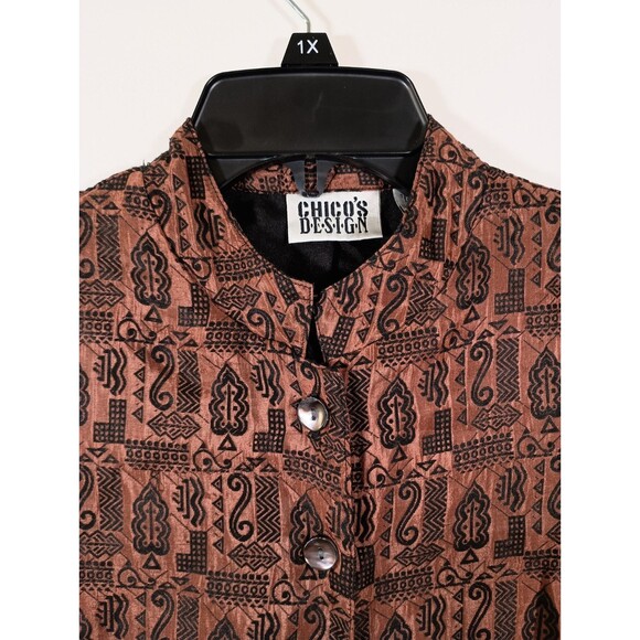 Vintage Chico's Design Silk Rayon Brown Jacket Asian Nehru Button Tunic Size 0 - Picture 3 of 8